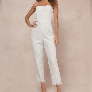 Lulu's Strapless White Lace Jumpsuit